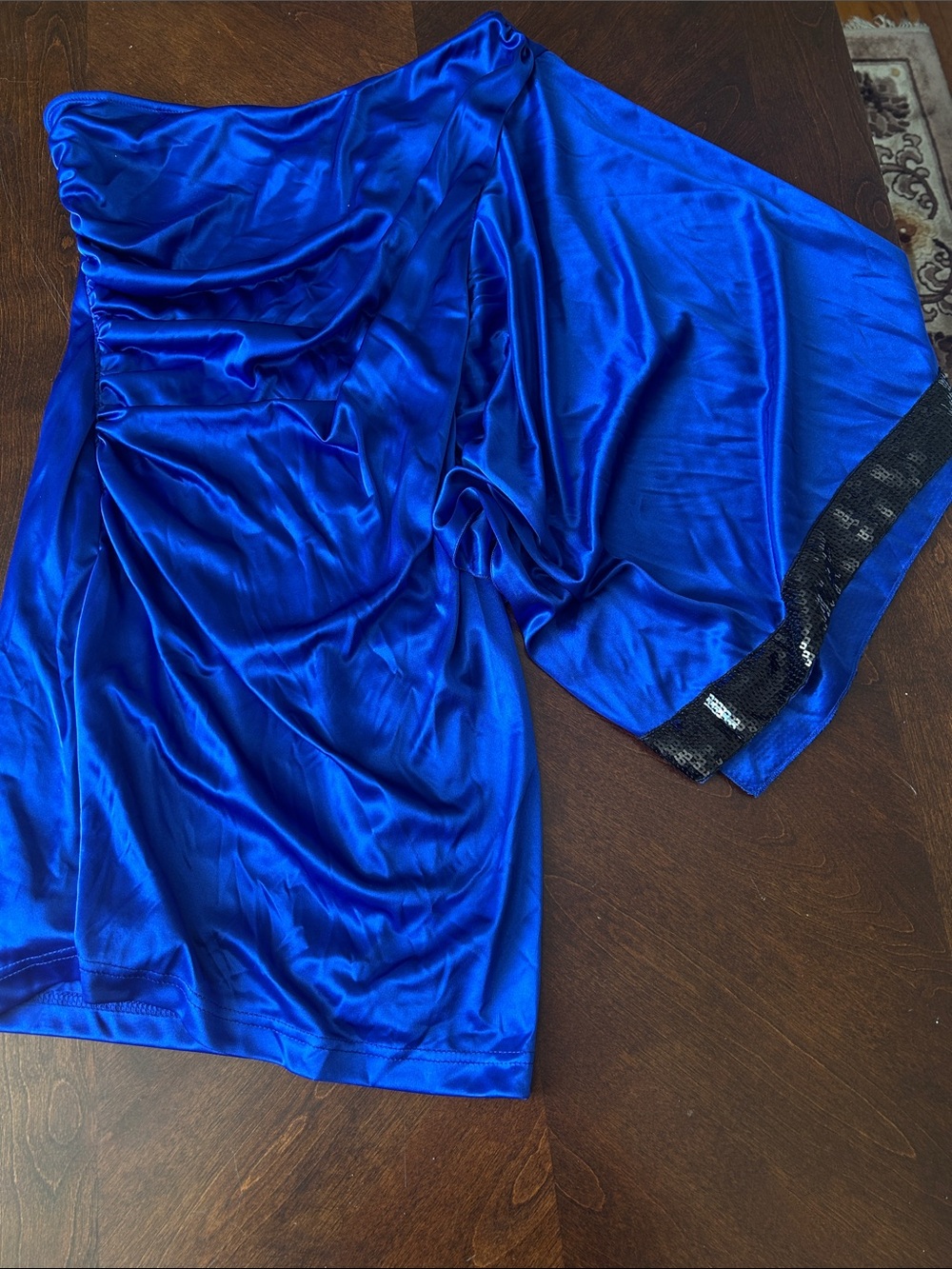 Adrianna Papell Satin One-Shoulder Slip Dress in Electric Blue